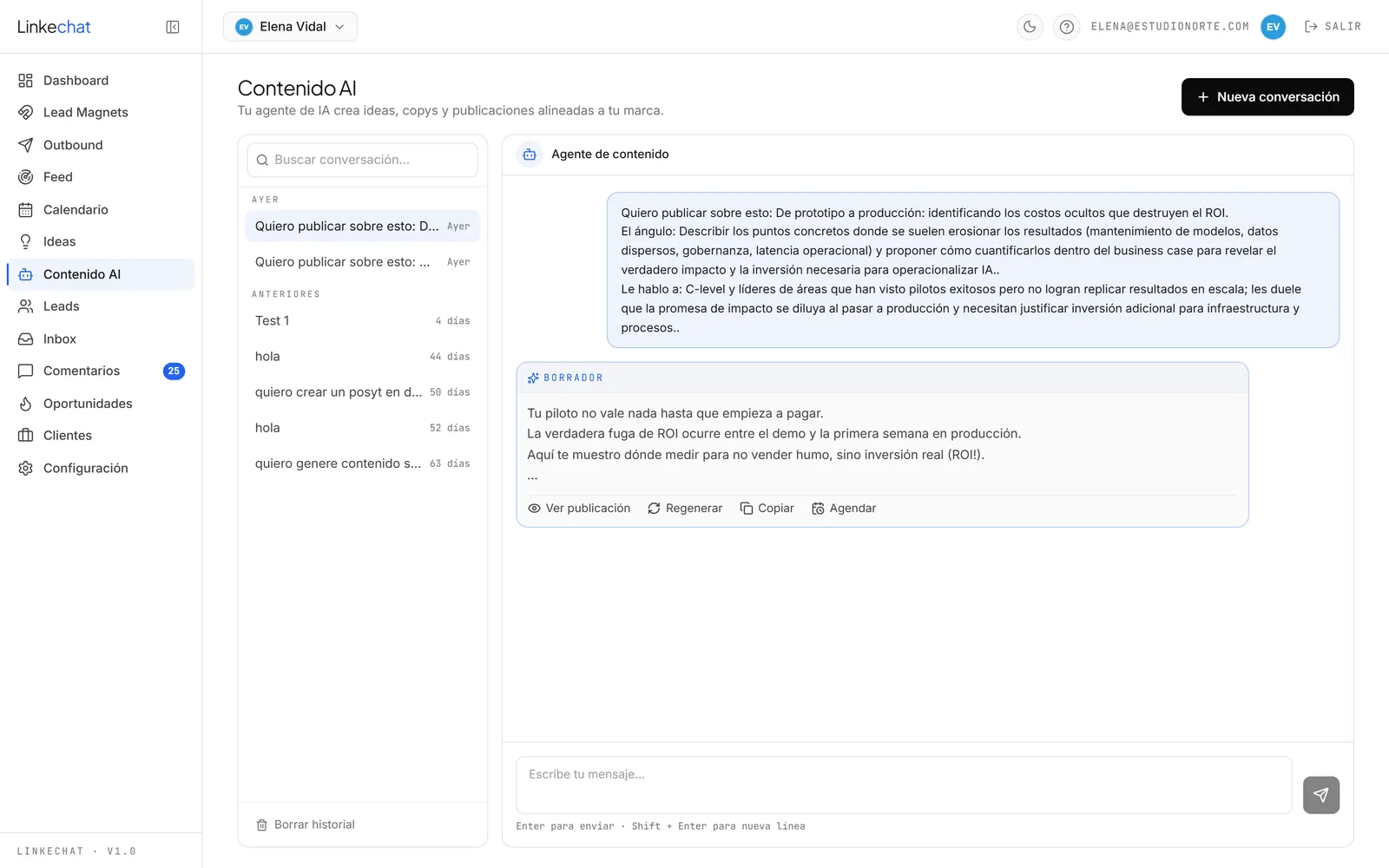 Pantalla de Agente de IA en Linkechat