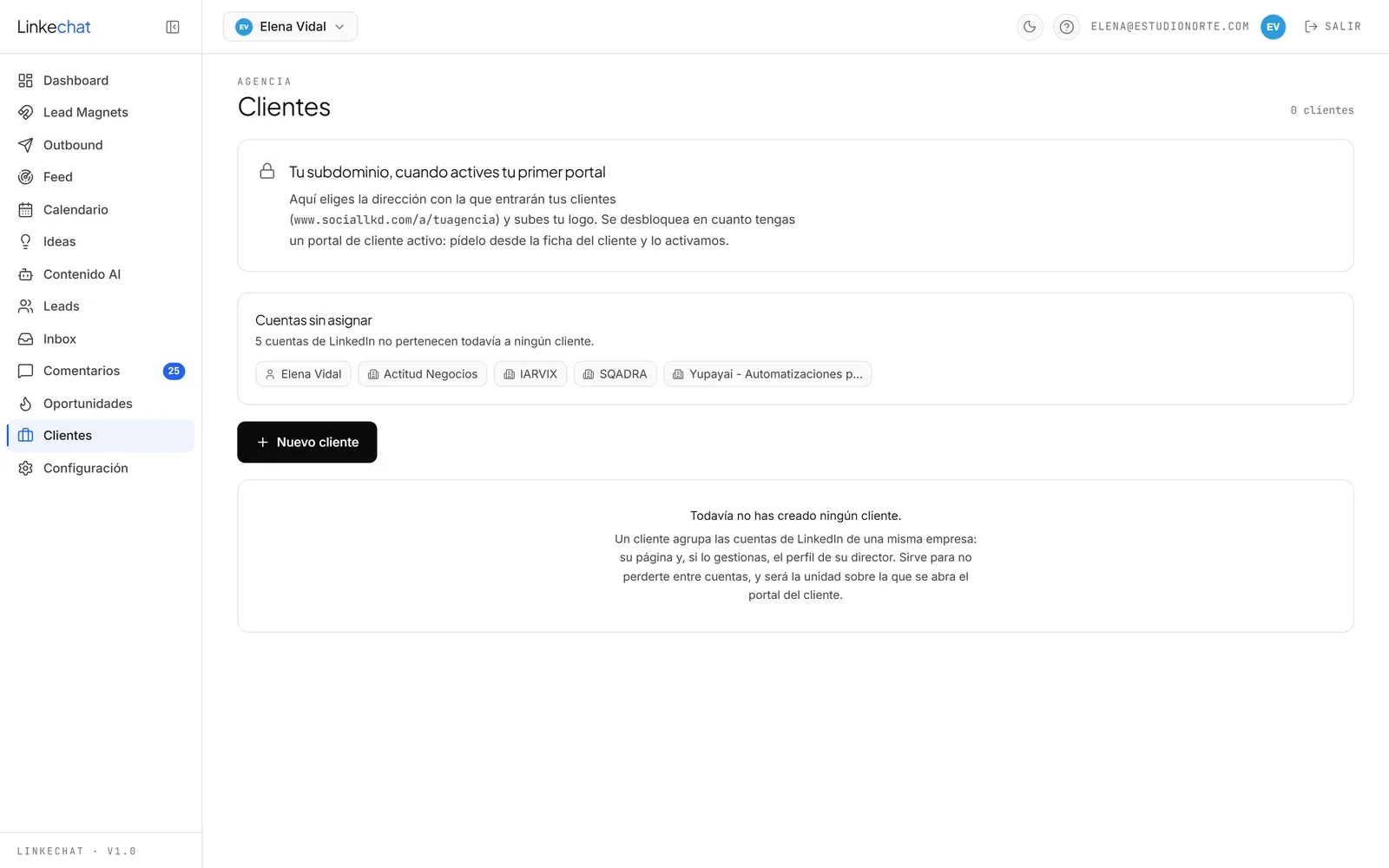 Panel de clientes gestionados en Linkechat