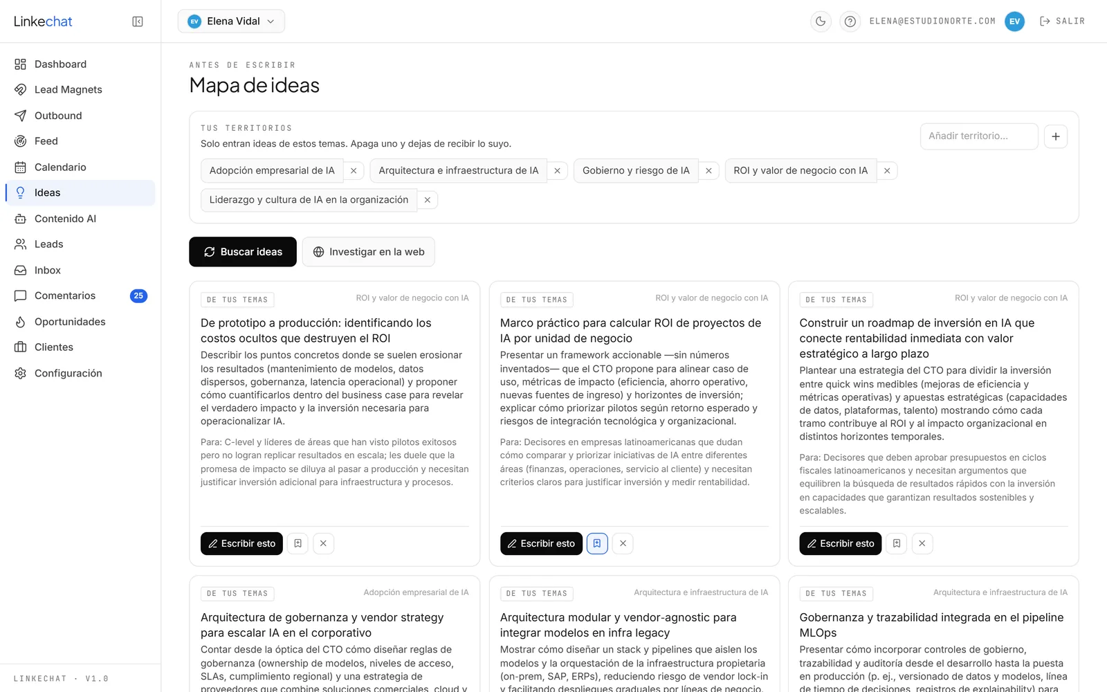 Pantalla de Ideas en Linkechat